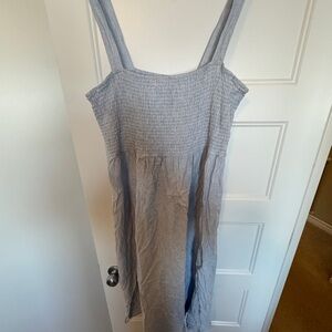 Pale blue & white smocked linen blend sundress in v good condition. #CoastalCore